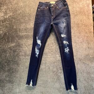 Bad‎ Little Country Girl Ultra Skinny Jeans Dark Wash Distressed Raw Hem